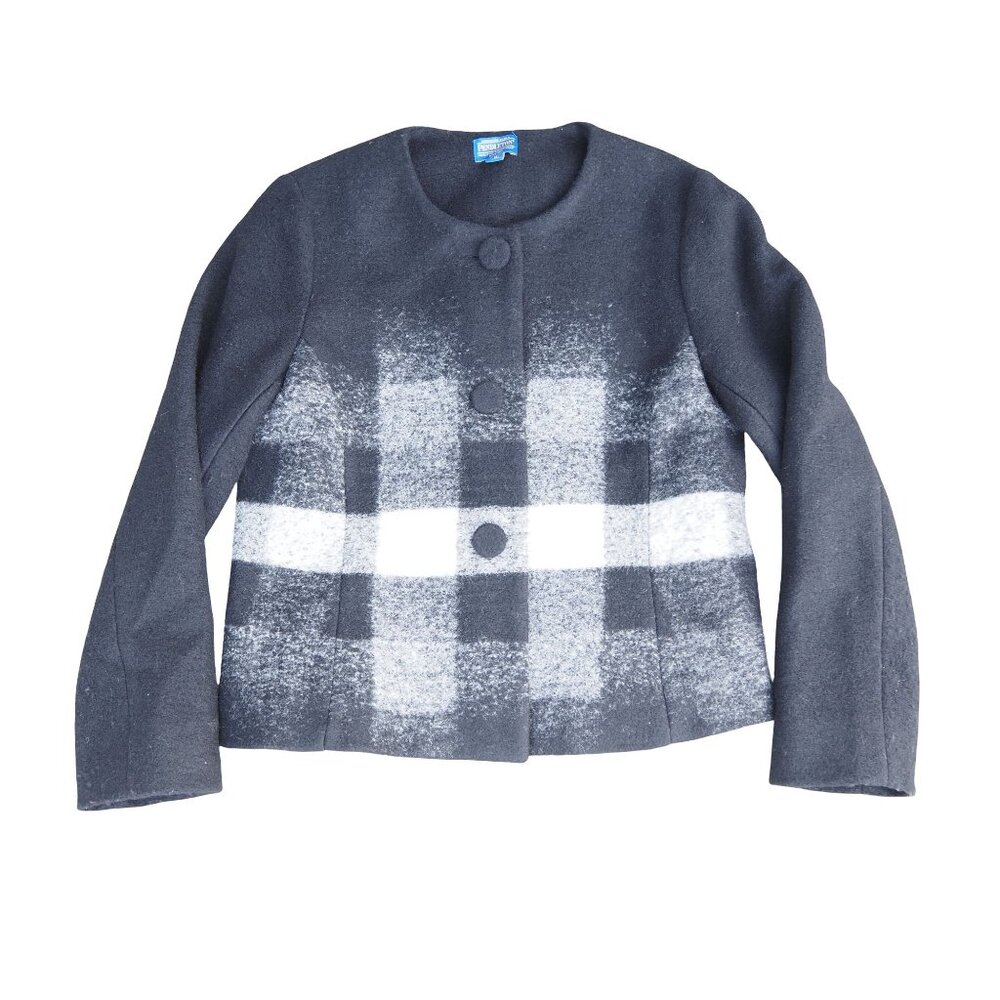 Pendleton Ombre Check Wool‎ Blazer Peacoat Women's MP Petite Black / Grey